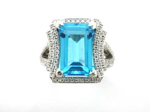 Annmarie Bespoke Gemstone Ring with designed with blue topaz & pave set diamonds as a truly unique engagement ring.
