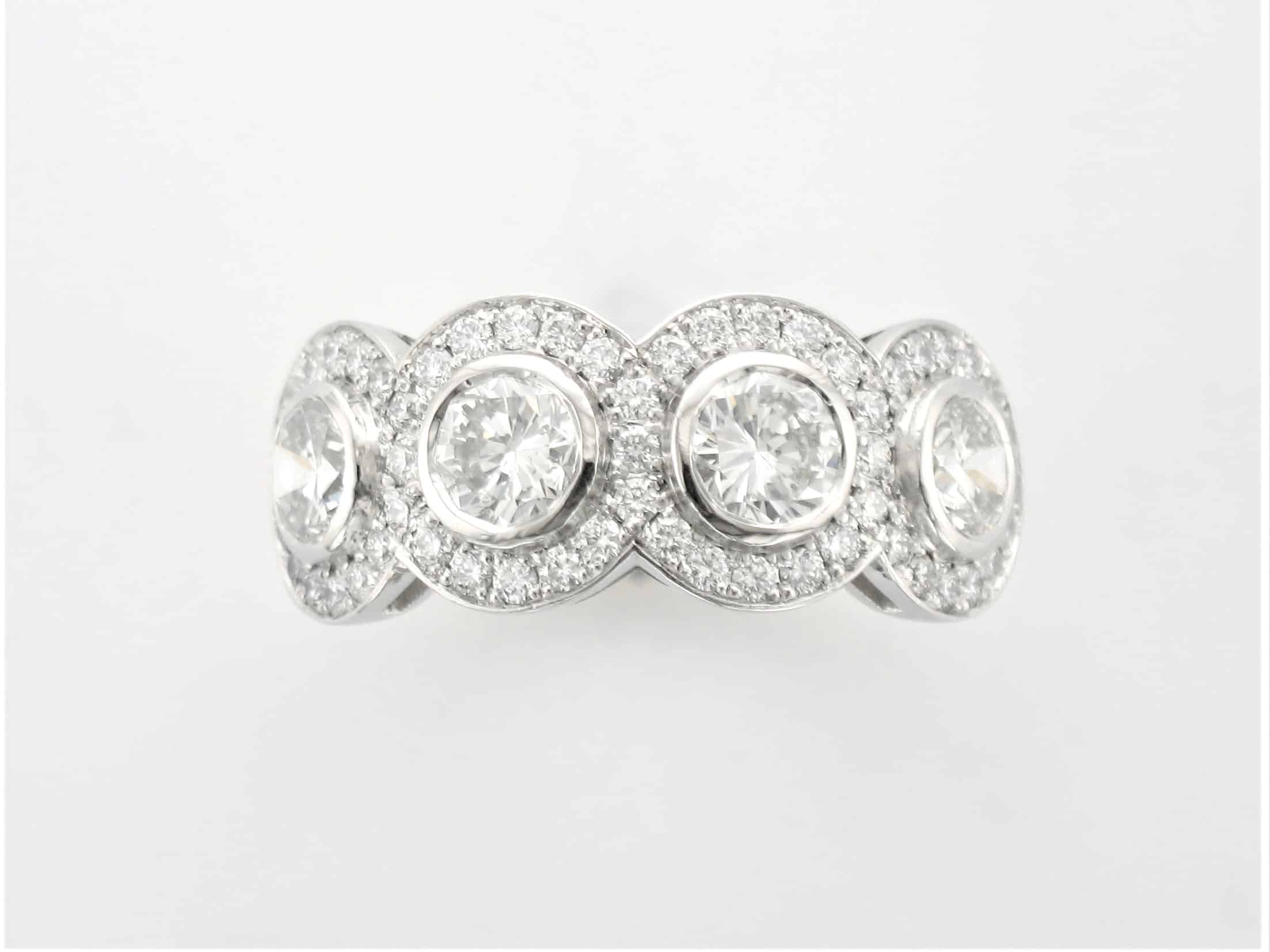 Dazzling Bespoke Diamond Ring designed using Brilliant Cut Diamonds from client's existing sentimental ring, with pave set halo detail added for that 'Wow Factor' by Pearl Perfect