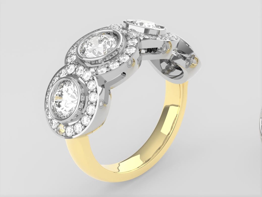 Dazzling Bespoke Diamond Ring designed using Brilliant Cut Diamonds from client's existing sentimental ring, with pave set halo detail added for that 'Wow Factor' by Pearl Perfect