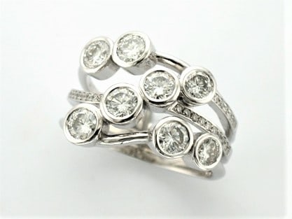Ocean Bespoke Diamond Ring with sapphires designed in 18ct White gold by Pearl Perfect Design Room