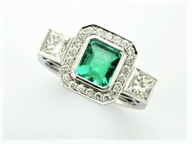 Kimberly Bespoke Gemstone Ring designed with Octagon cut Emerald & Princess Cut Diamonds