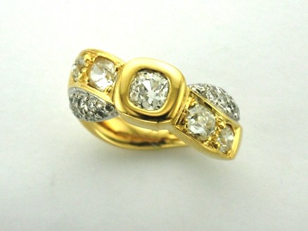 Classic Bespoke Diamond Ring set with Old Cut Diamonds from a Sentimental family ring designed in a twist style by Pearl Perfect Design Room
