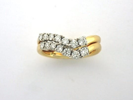 Elaine Bespoke Diamond Rings designed as Partner Rings for this Classic Engagement ring in 18ct gold by Pearl Perfect
