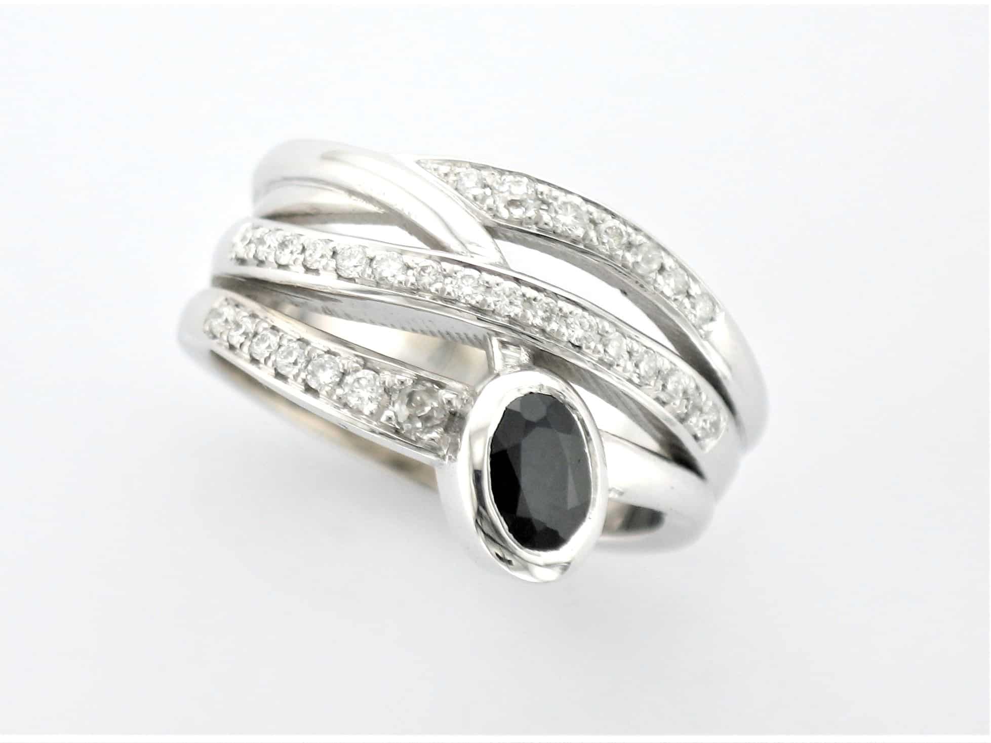 Cheryl Brook Wave Engagement Ring Custom made in 14ct White Gold with Sapphire & Diamonds by Pearl Perfect