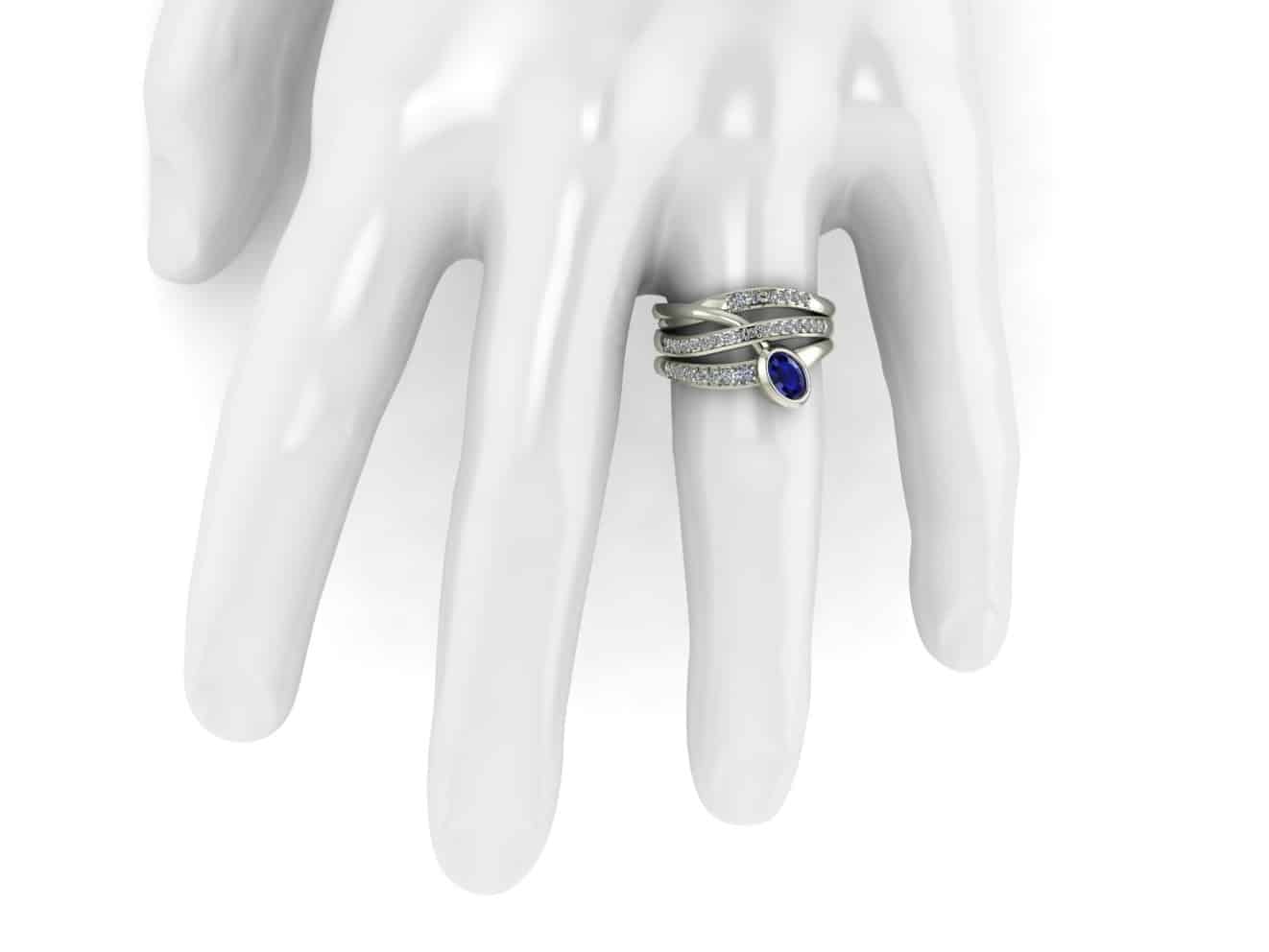 Cheryl Brook Wave Engagement Ring Custom made in 14ct White Gold with Sapphire & Diamonds by Pearl Perfect