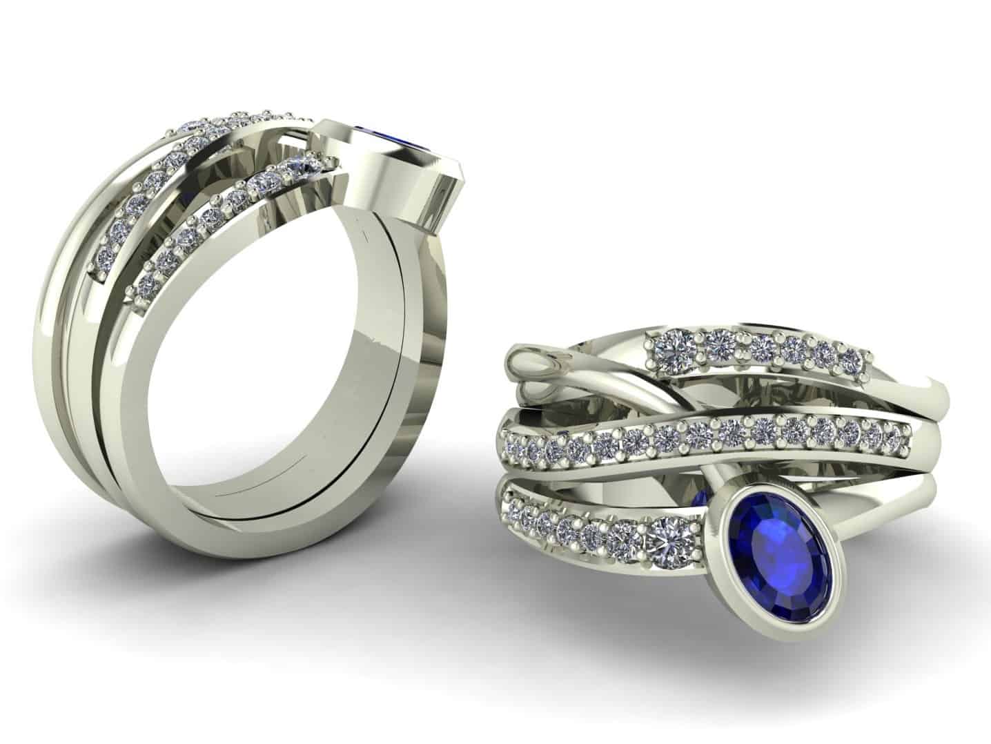 Cheryl Brook Wave Engagement Ring Custom made in 14ct White Gold with Sapphire & Diamonds by Pearl Perfect