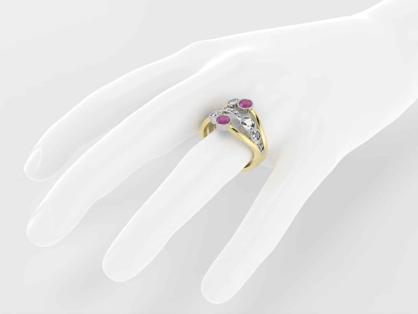 Sadie is a Bespoke Diamond Ring designed as a Signature Brook Wave Ring worn as an Engagement & Wedding Ring all in one, re-modelled in 18ct Yellow & White Gold by Pearl Perfect Design Room