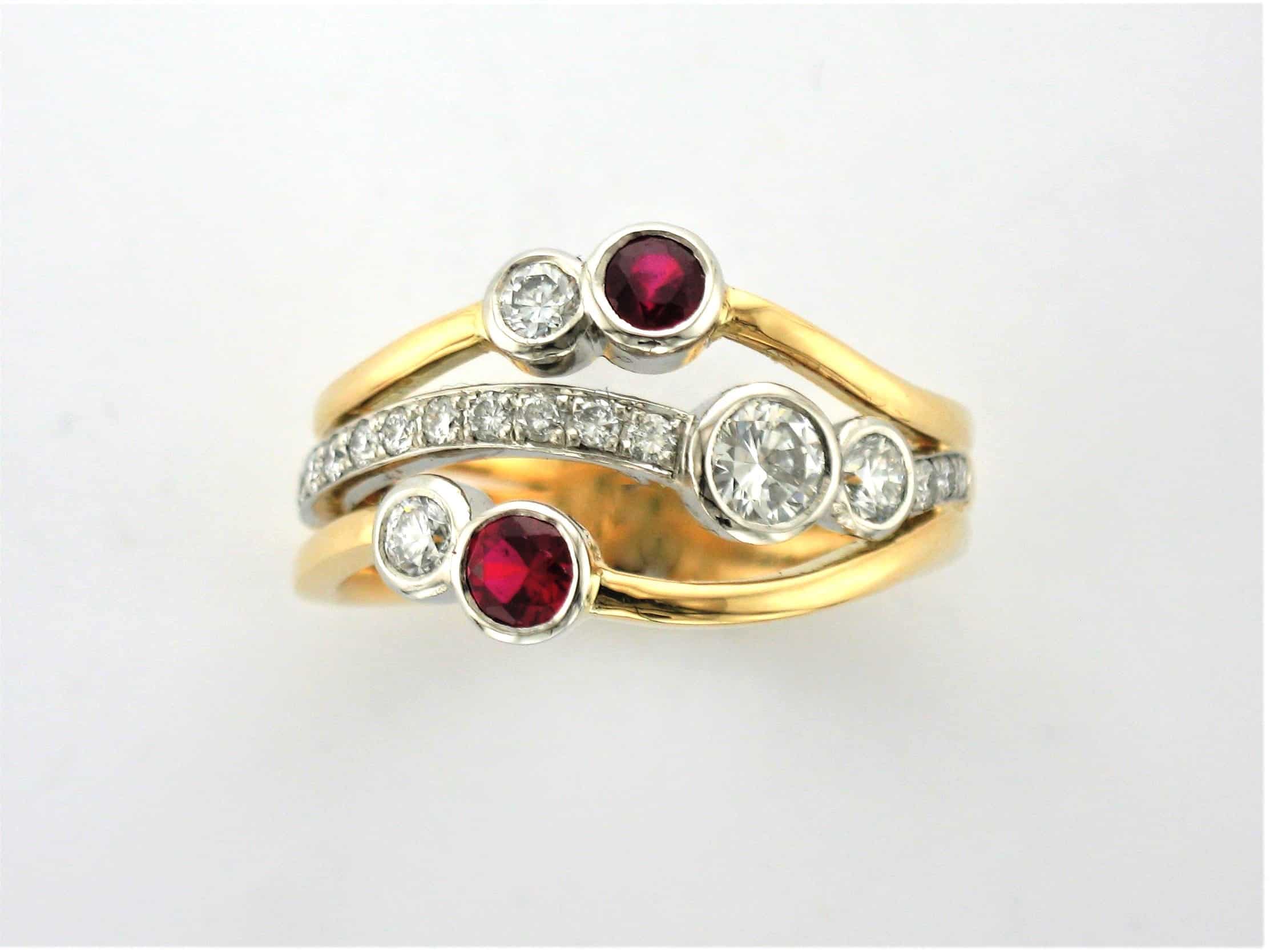 Sadie is a Bespoke Diamond Ring designed as a Signature Brook Wave Ring worn as an Engagement & Wedding Ring all in one, re-modelled in 18ct Yellow & White Gold by Pearl Perfect Design Room
