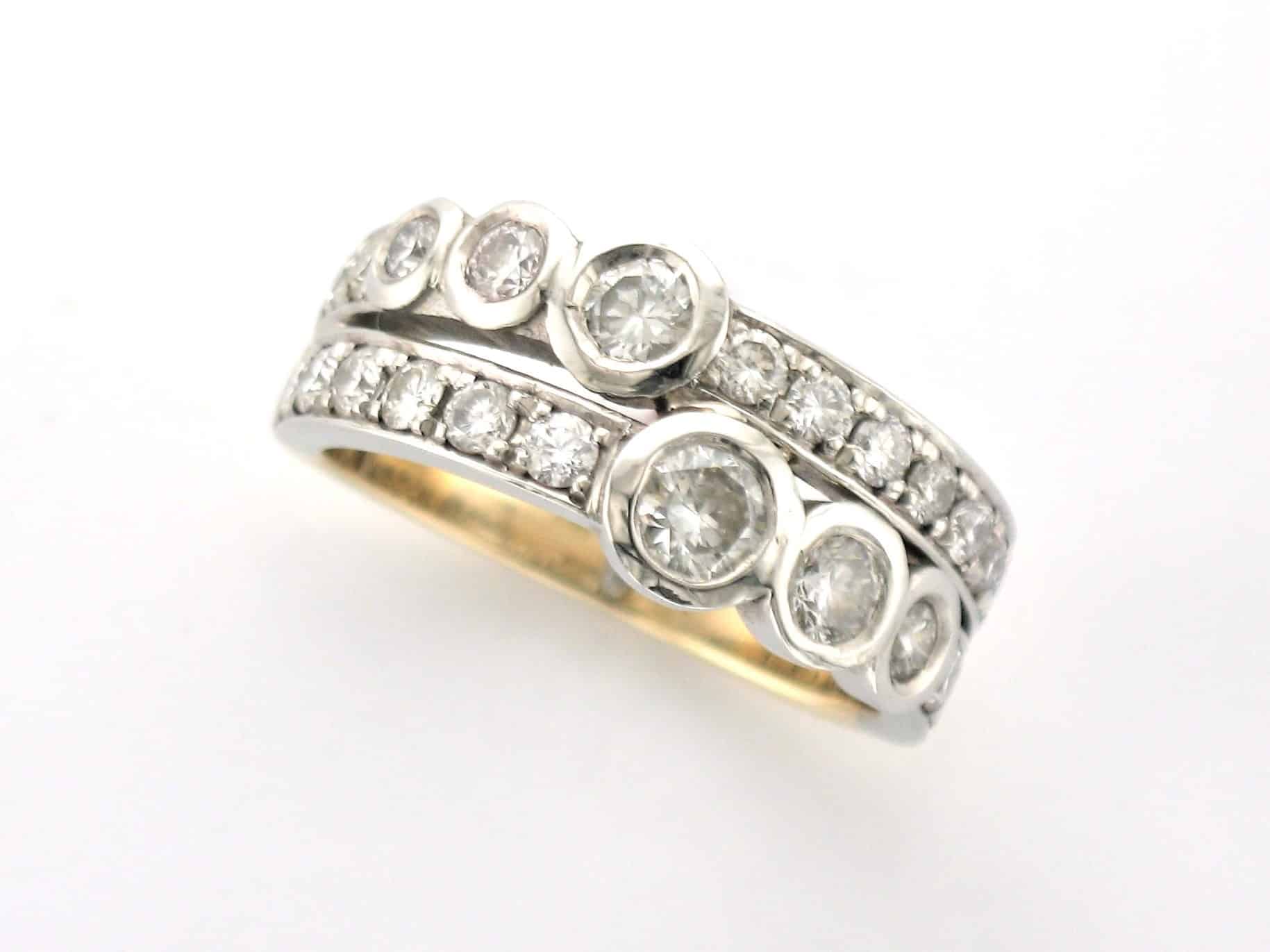 Jeannie Bespoke Diamond Ring re-modelled in 18ct yellow gold & platinum as a new style engagement & wedding ring in one by Pearl Perfect, Dublin