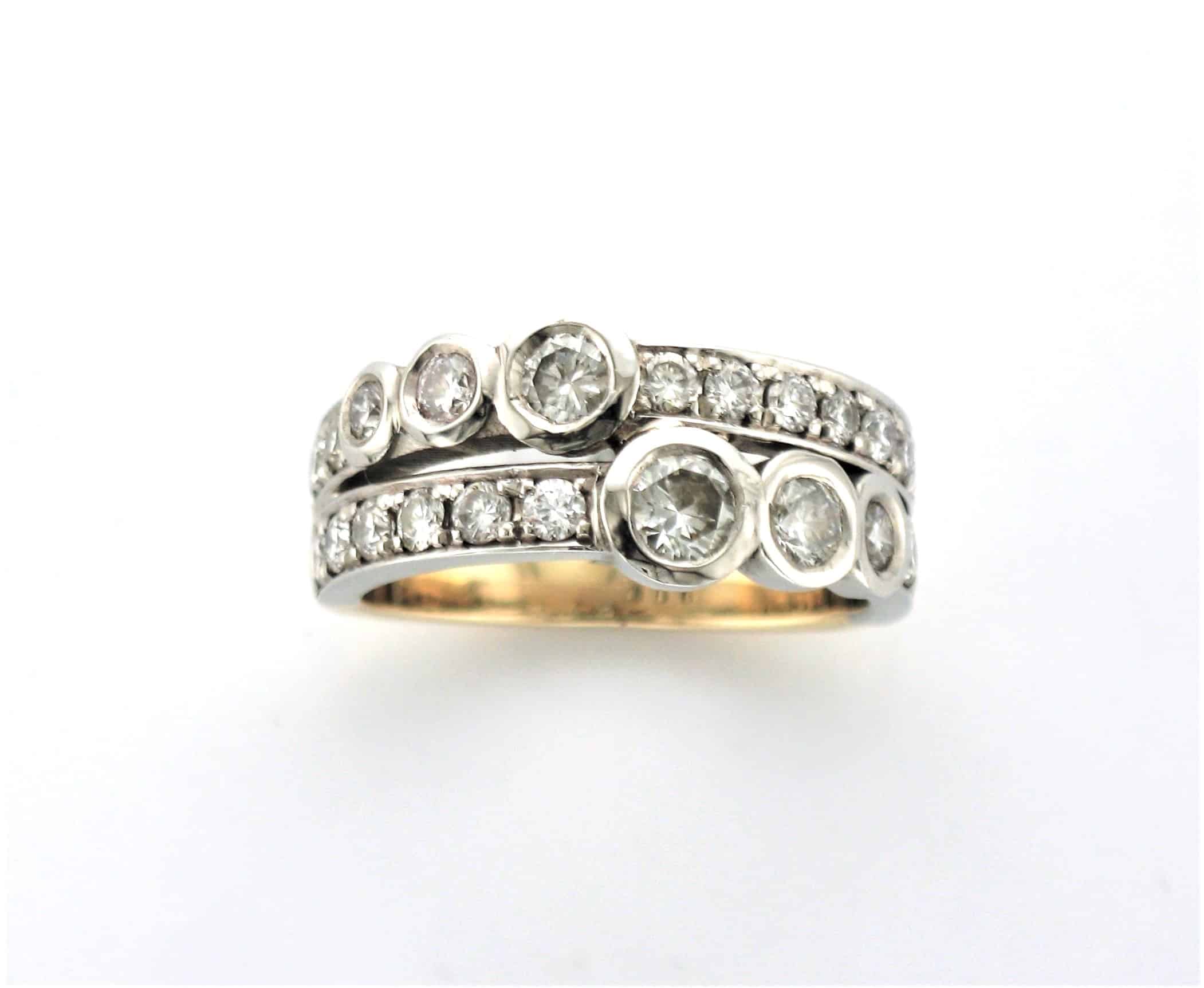 Jeannie Bespoke Diamond Ring re-modelled in 18ct yellow gold & platinum as a new style engagement & wedding ring in one by Pearl Perfect, Dublin