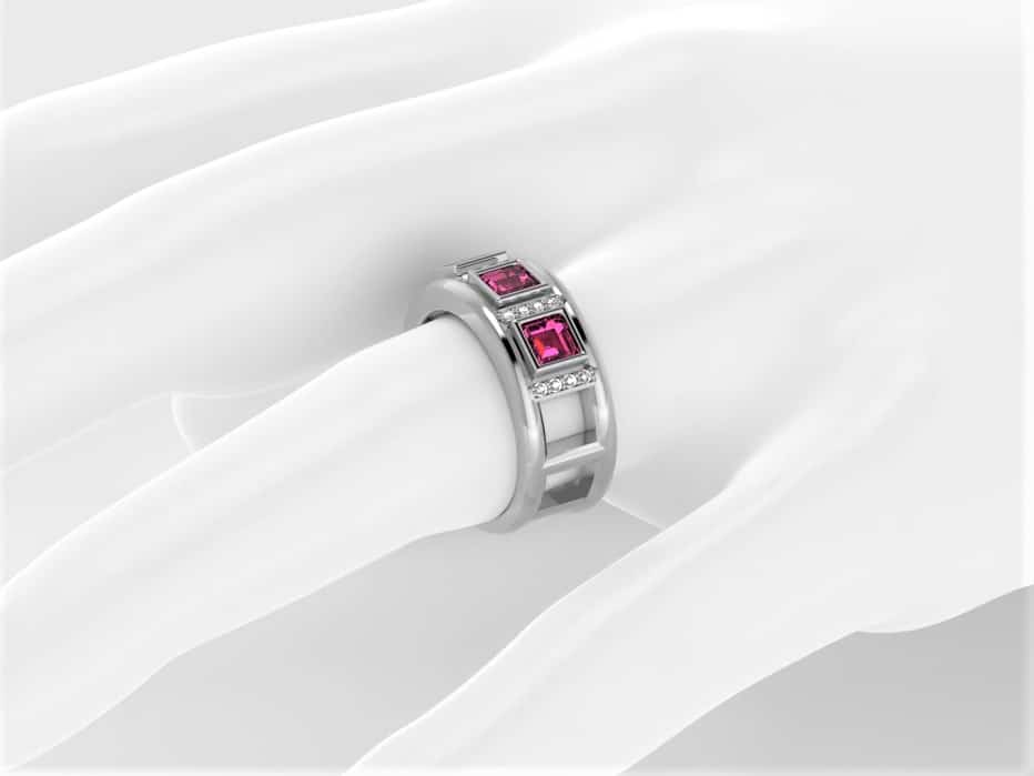 Saoirse Bespoke Diamond Ring Custom made in 9ct White Gold with Pink Sapphires & Diamonds