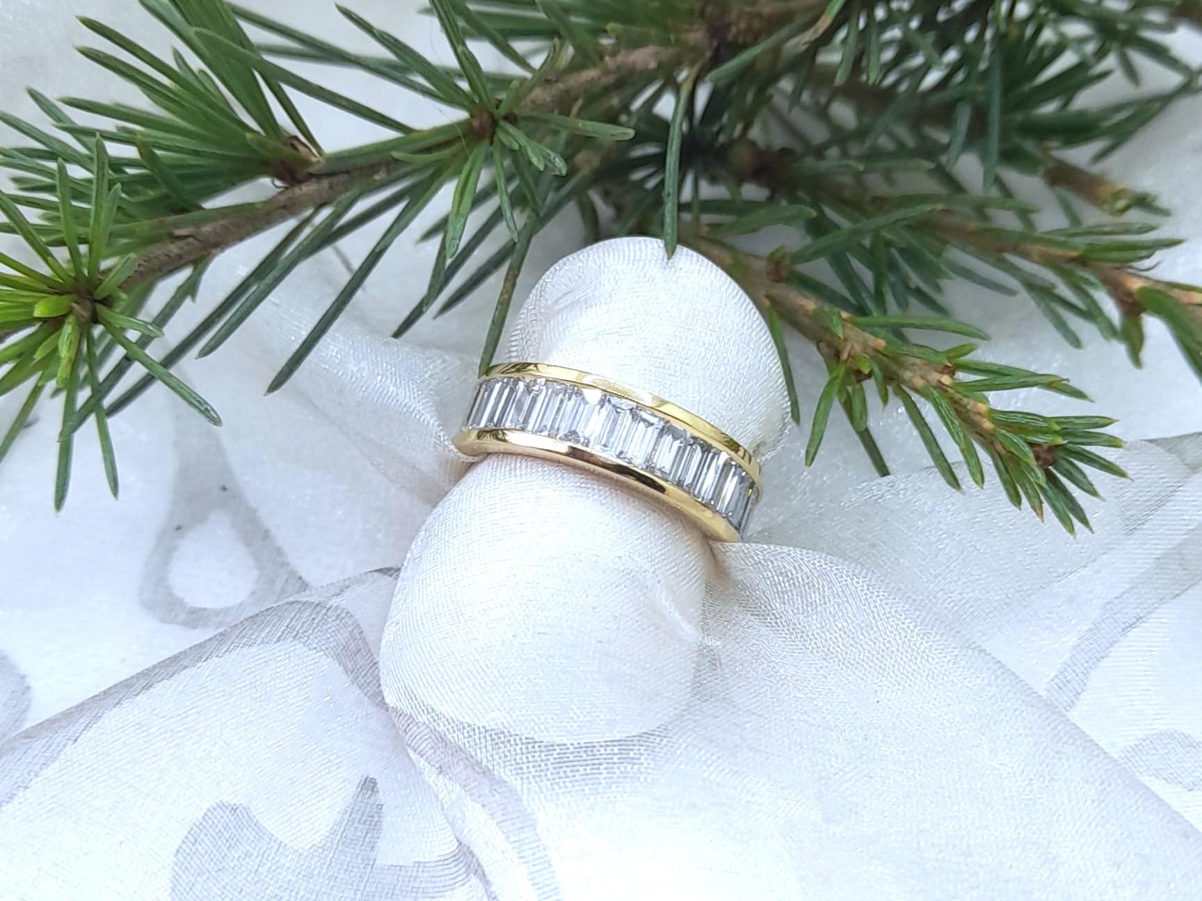 Luxury Baguette Cut Diamond Wedding Ring custom made in 18ct yellow gold by Pearl Perfect Design Room