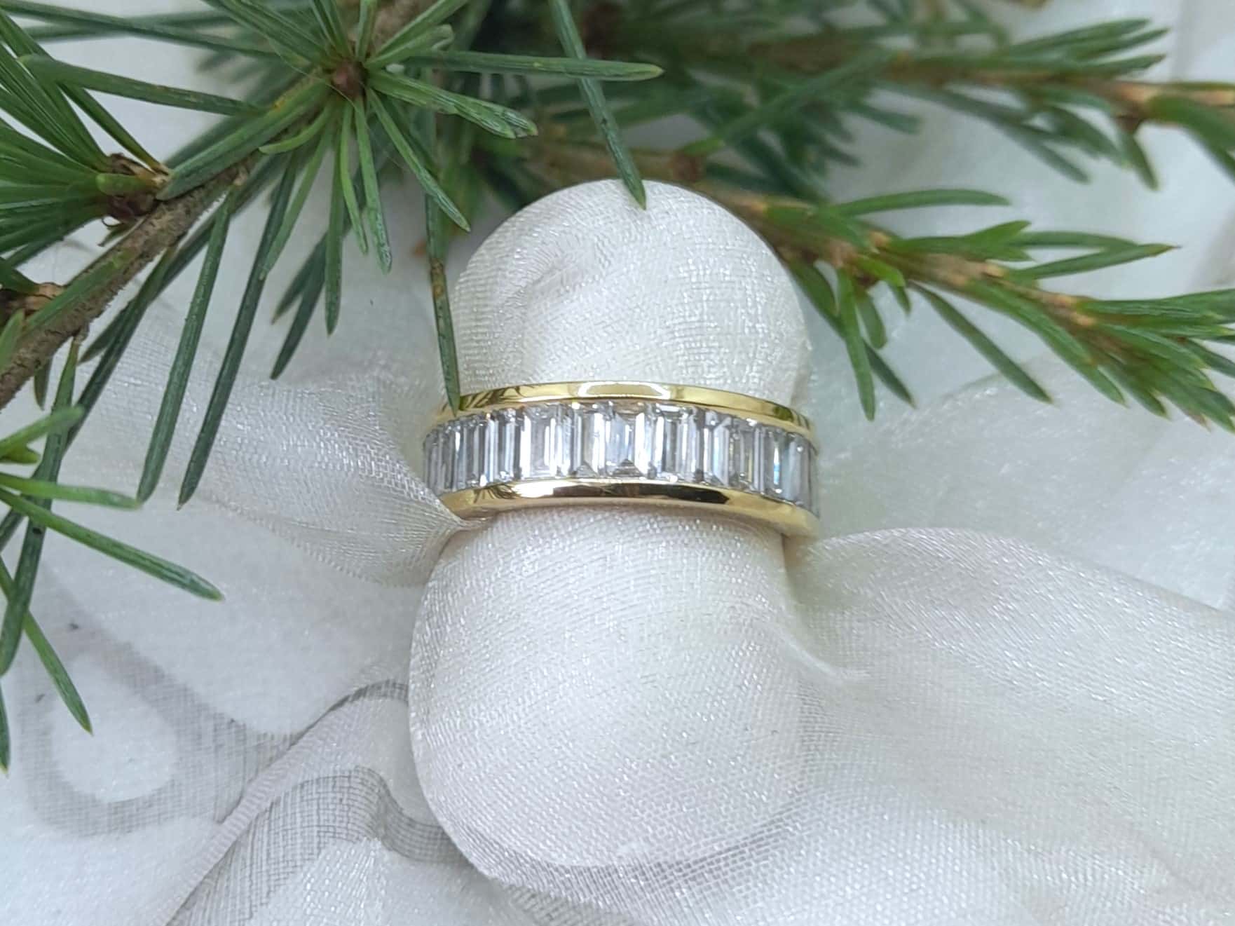 Luxury Baguette Cut Diamond Wedding Ring custom made in 18ct yellow gold by Pearl Perfect Design Room
